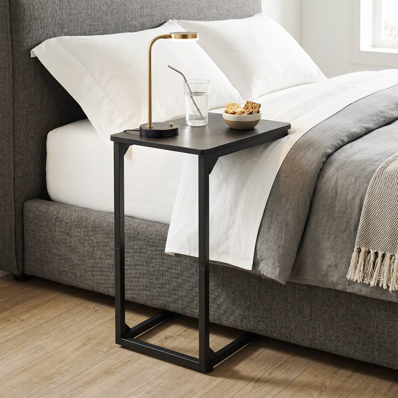 59cm H Small Side Table for Couch, C-Shaped Table, Black