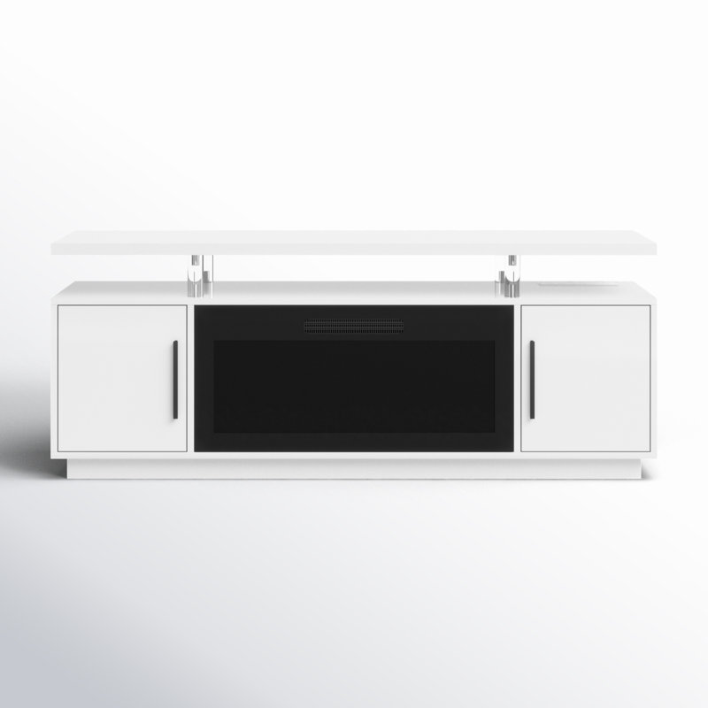  Meuble télé 70 po pour téléviseur de 75 po ou moins Blakelee, meuble multimédia avec foyer électrique inclus, 70", Blanc