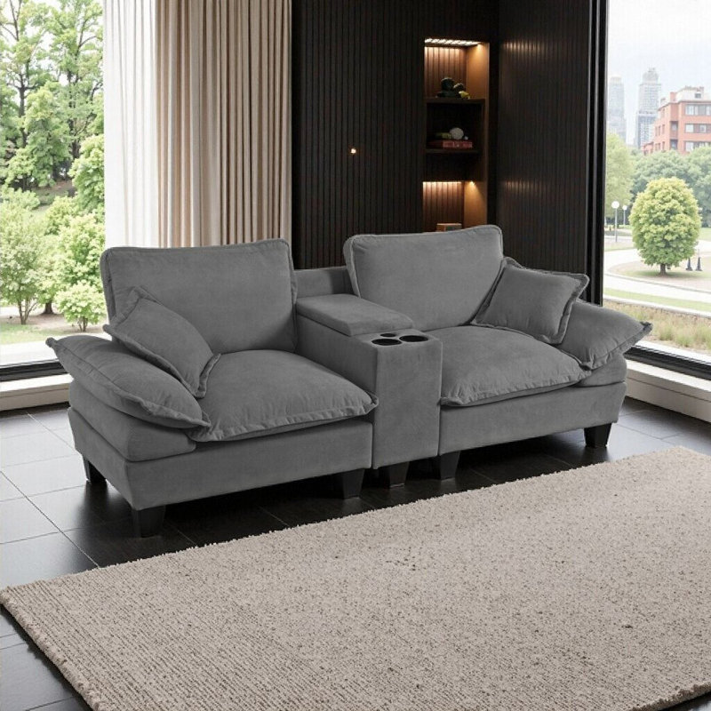 Canapé modulaire en forme de L avec porte-gobelets et rangement, Gris