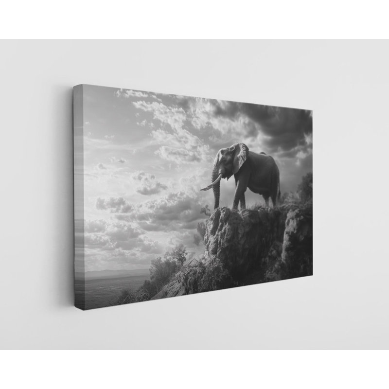 Reproduction sur toile de haute qualité en noir et blanc d'un éléphant - décoration murale fabriquée à la main - art élégant - cadeau - reproduction murale, reproduction de peinture