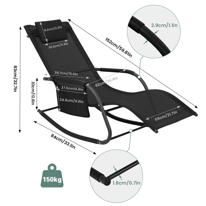 Avnish Long Reclining Single Chaise, Black