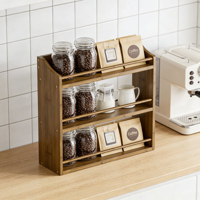 Étagère à épices en bambou à 3 niveaux, support mural ou tablette autoportante pour comptoir de cuisine, garde-manger et rangement de salle de bain