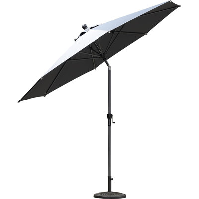 Round Crank and Tilt Table Gray Umbrella Outdoor Patio Market Gray Umbrella with Visible Hand Crank System