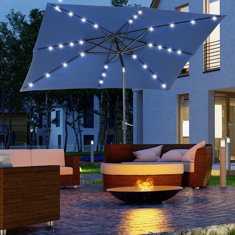 Parasol d'extérieur polyvalent avec lumières DEL et fonction d'inclinaison réglable, Bleu