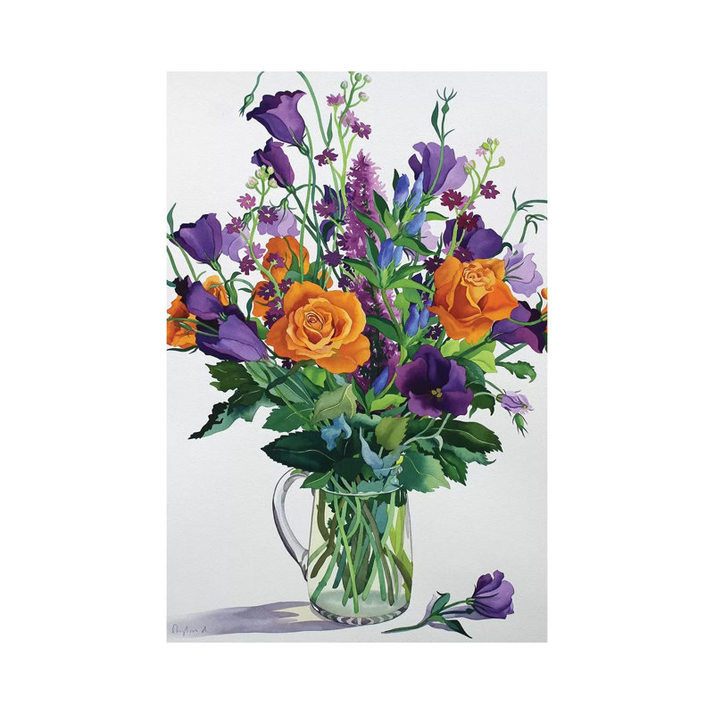 Orange And Purple Flowers by Christopher Ryland - Wrapped Canvas Painting, 20.32 cm H x 30.48 cm W