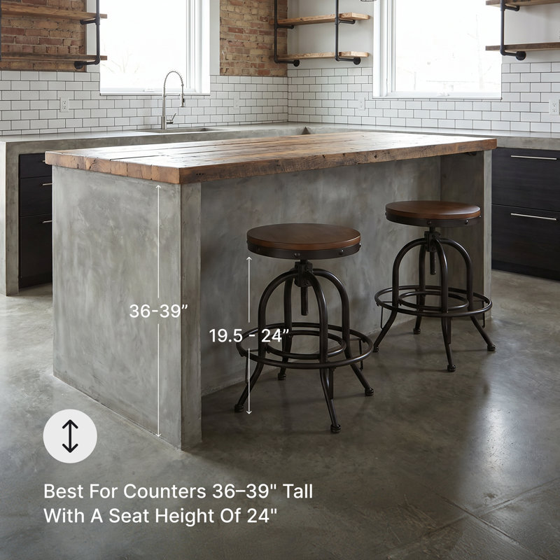 Quintara Swivel Adjustable Height Counter Stool with Metal Frame, Counter Stool (24" Seat Height)