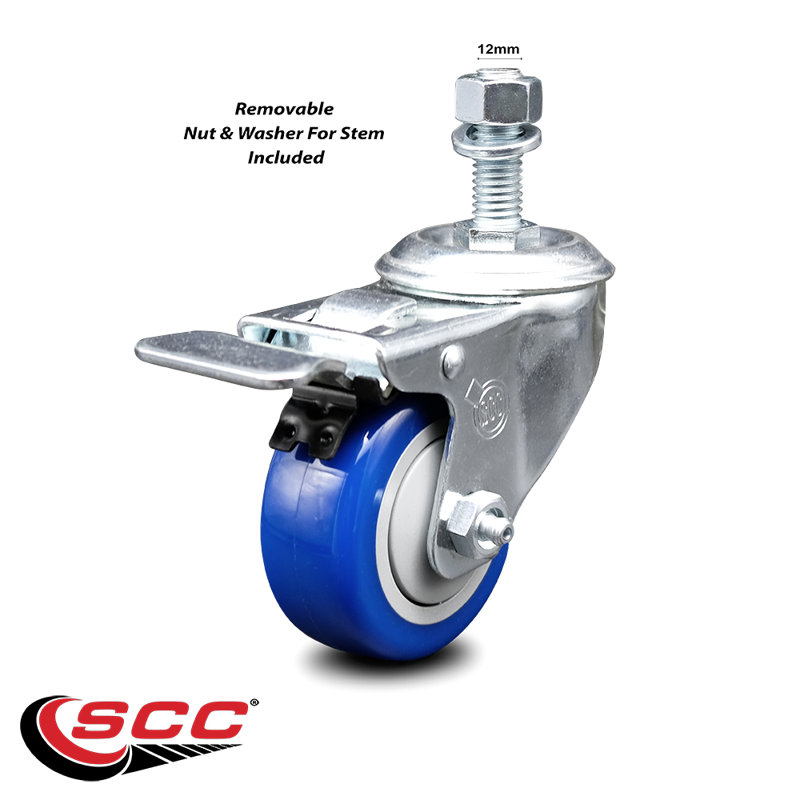 3,5 pouces en polyuréthane fileté 12mm tige filetée frein total SCC, Bleu