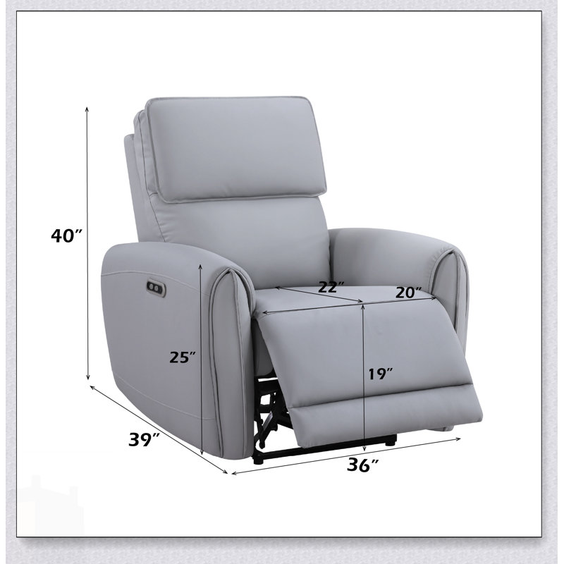 Jeromie Gray Synthetic Leather Power Motion Recliner With USB And Type C Charging Ports For Ultimate Comfort And Convenience
