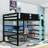 Wood Loft Bed with Desk, LED Light, Charging Ports and Shelves-452134293-452134298