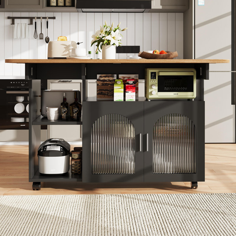 Wood Kitchen Island, Black