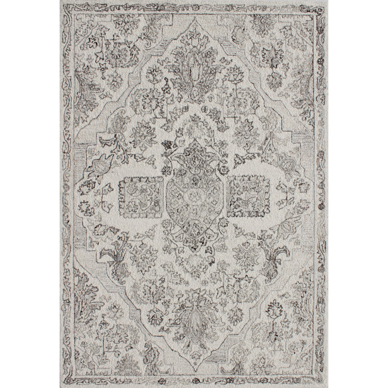 Tapis oriental rectangulaire en laine touffeté à la main ivoire / naturel, Rectangle 8 pi x 10 pi