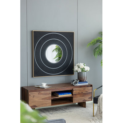 Miroir carré 40 "x 40" sculpté plissé avec cadre en fer doré
