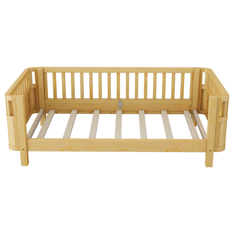 Transition Sleep Kids Bed, Convertible Daybed with Removable Rail for Kids, Queen Size, Natural, Natural