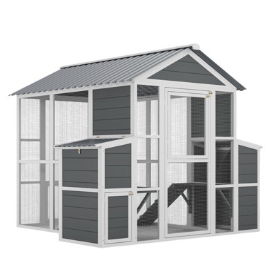 Large Chicken Coops For 6-10 Chickens Outdoor, 45 Square Feet Wooden Walk-in Chicken Coops House, Poultry Cage With Ramps And Run
