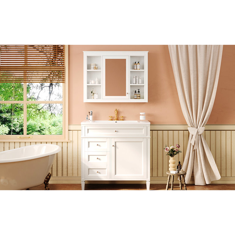 Meuble-lavabo à simple cuve, organisateur de porte d'armoire, charnières à fermeture en douceur et tablette réglable pour une solution de rangement