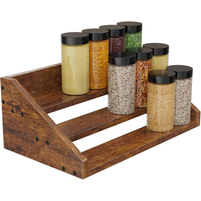 3 Tier Wood Spice Rack Organizer, Super Sturdy Retro Display Riser for Kitchen Cabinet