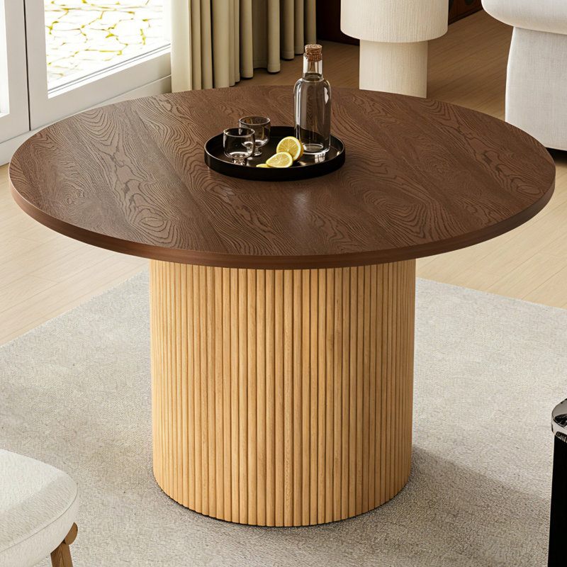 Charleily 47.2'' Solid Wood Round Dining Table, Walnut/Natural