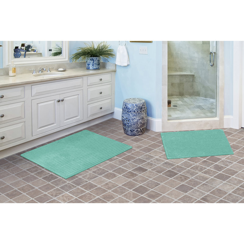 Ensemble de 2 tapis de bain en nylon avec envers antidérapant Viridian, Écume de mer