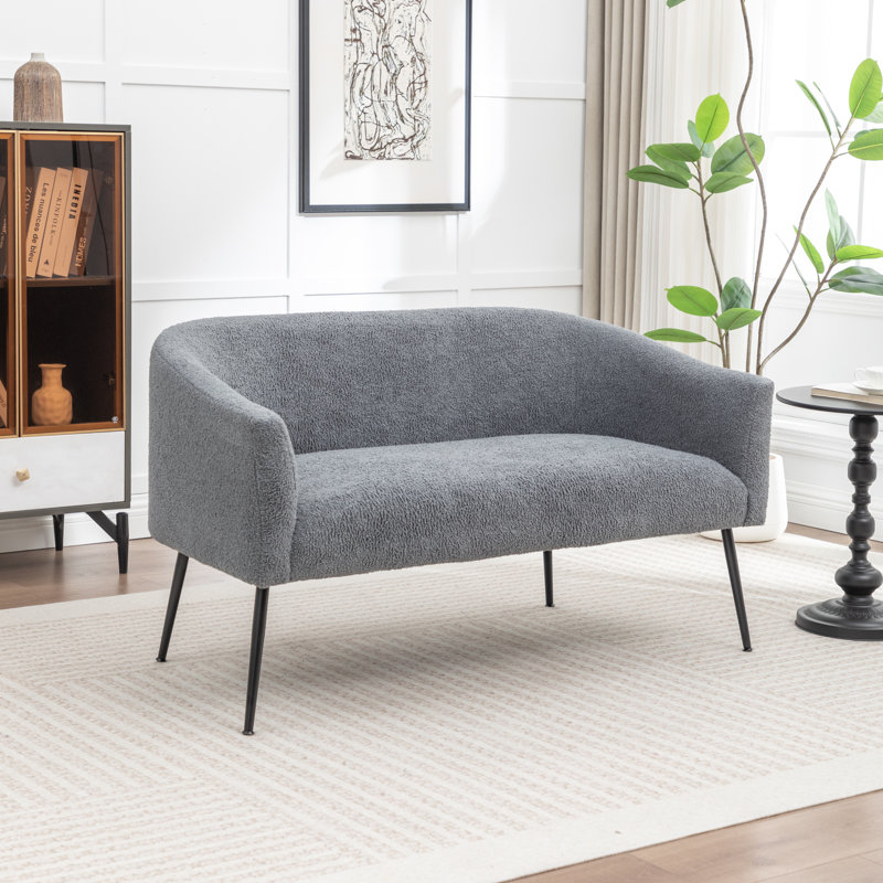 Upholstered Faux Fur Loveseat, Gray, Black