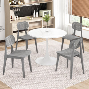 Plastic Chairs Set Of 4 With Honeycomb Ventilation Hole Design, Modern Simple Dining Room Chairs, 4 Comfortable Parlor Chairs For Living Room, Dining Room, Parlor, White/Gray/Black