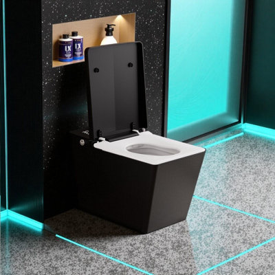 Toilette moderne carrée intelligente avec télécommande, siège chauffant, chasse d'eau automatique et capteur de pied