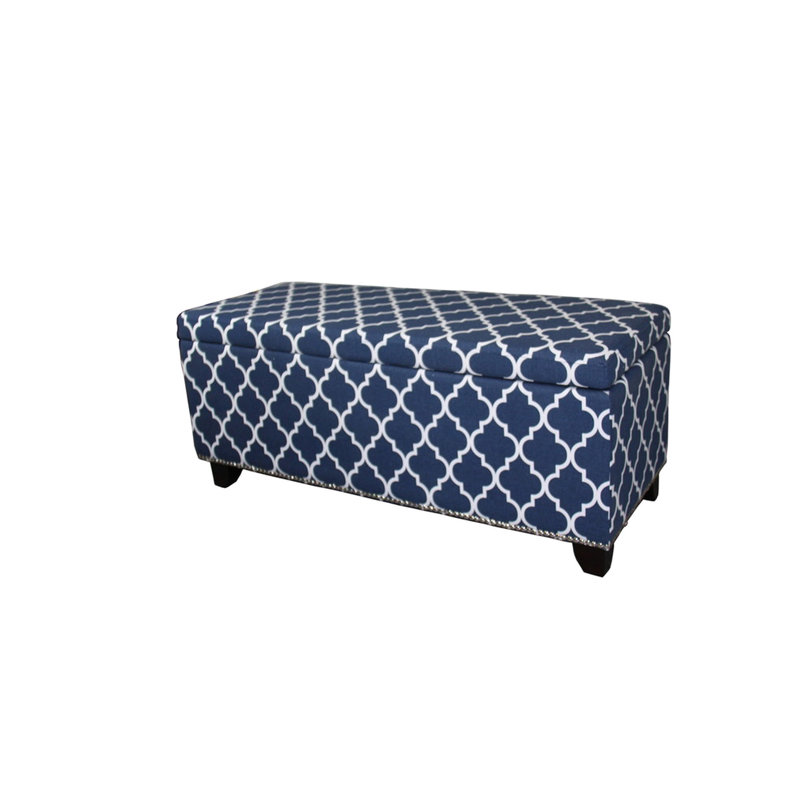 Blue Moroccan Stripes Decorated 18" Tall Storage Bench With 42" Long Seat, Seat - Floor Distance, 39" And 14.5" Height Without Legs