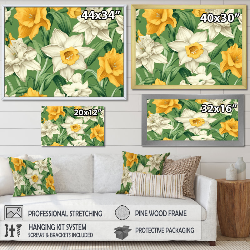 «Yellow White Natures Impression Daffodil I» sur toile, Cadre naturel flottant, H 30 po x l 40 po x P 1,5 po