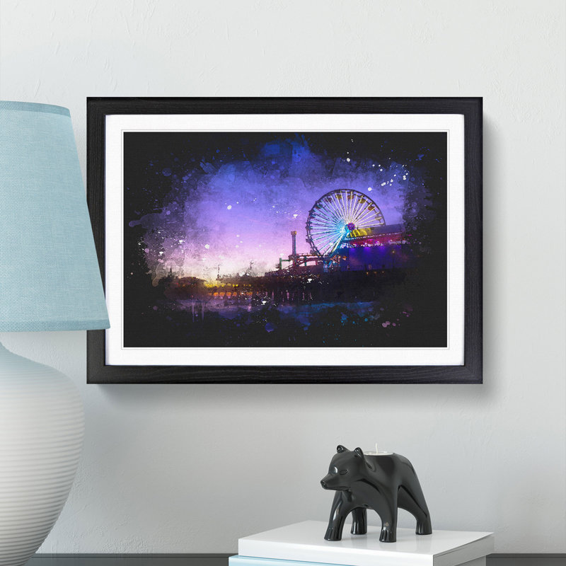 Santa Monica Pier Fairground - Picture Frame Graphic Art, 62cm H x 87cm W x 2cm D, Black Framed
