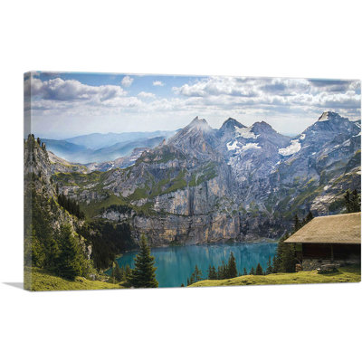 Montagnes, lac Bergsee, Suisse - reproduction de photo sur toile tendue