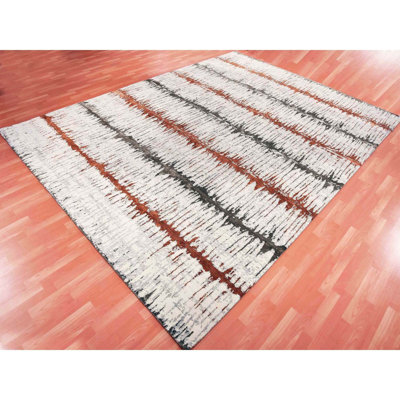 Tapis orange / bleu / blanc noué à la main de conception unique 8 pi 10 po x 11 pi 10 po New Age Vassila
