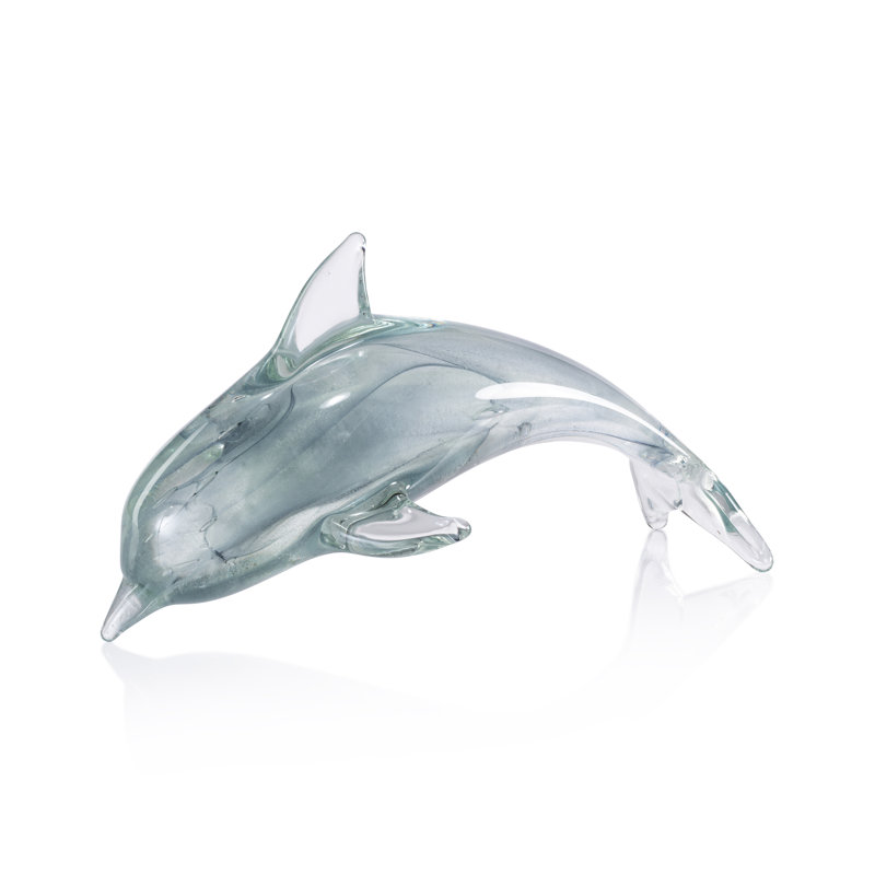 Dauphin en verre Marinella, H 5 po x l 10 po x P 4,25 po, Gris