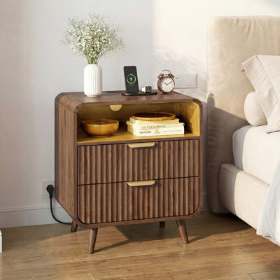 Table de chevet 24 po avec station de charge, lumière DEL, 2 tiroirs, ports USB-C et USB-A, ensemble de 2
