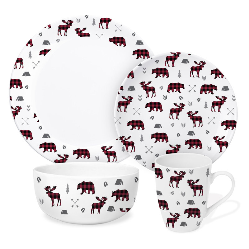 Rosetta Porcelain China Dinnerware Set 16 Piece - Service for 4