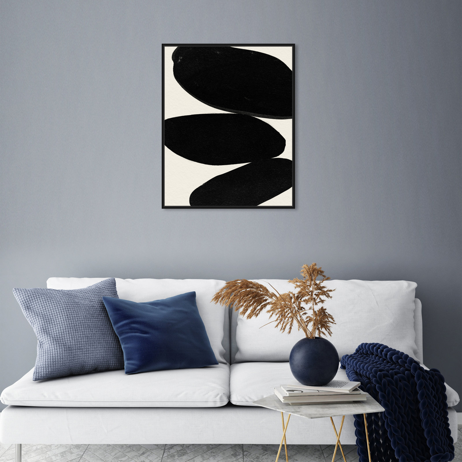 Beige and Black Abstract Modern Print, Black, 25" H x 21" W