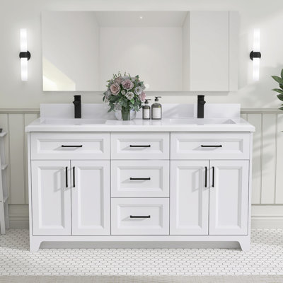 Bathroom Vanity Base Solid Wood 60'' Double Bathroom Vanity Base Only