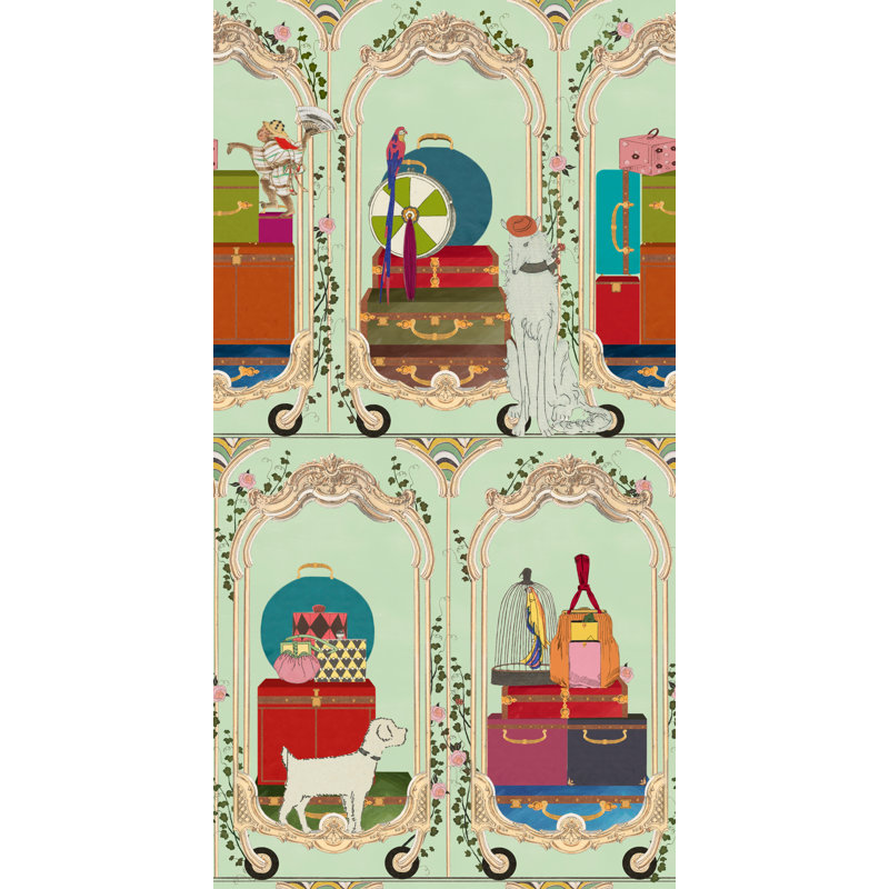 ORIENT EXPRESS Wallpaper Roll, Turquoise/Red/Green/Blue/Taupe