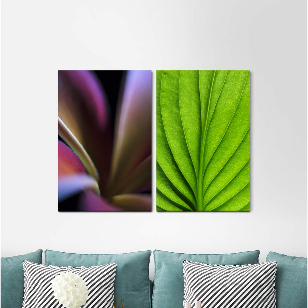 2-tlg. Leinwandbilder-Set - Fotografie „Green Leaf Leaf Green Structure Green Relaxing Calming”