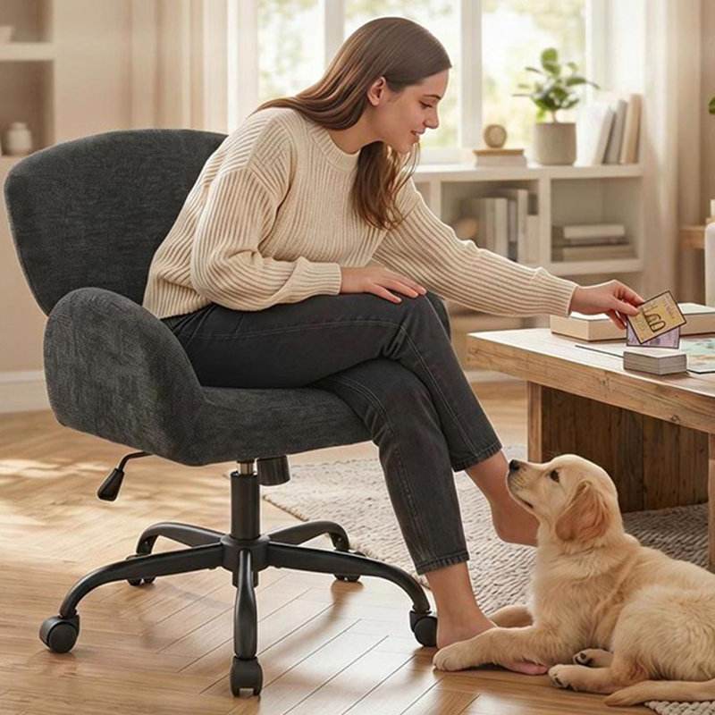 Chaise de bureau pivotante en chenille moderne pour bureau à domicile, coiffeuse et bureau, Chenille noir