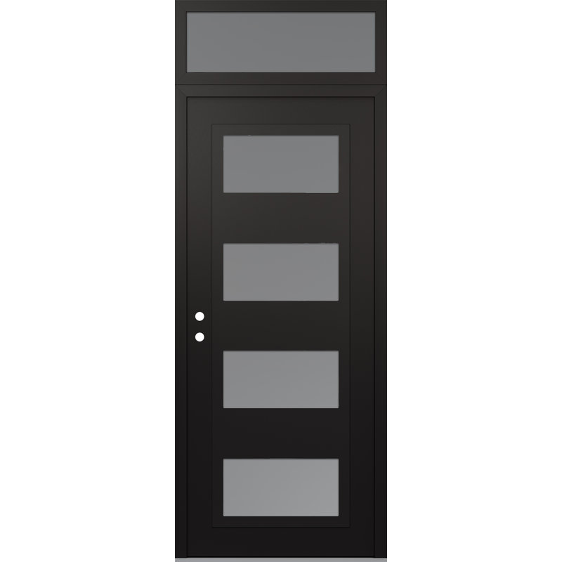Porte d'entrée avant pré-suspendue à panneau noir en acier noir et blanc, Oui