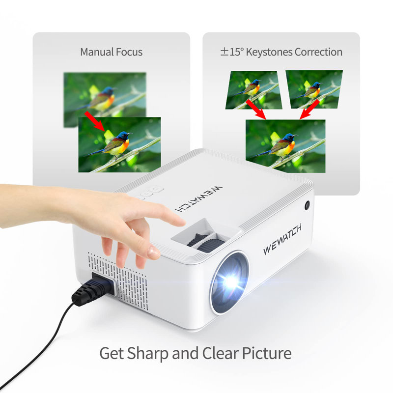 8500 Lumens Portable Home Theatre Projector WiFi Bluetooth with Mini Tripod and Remote Control, White