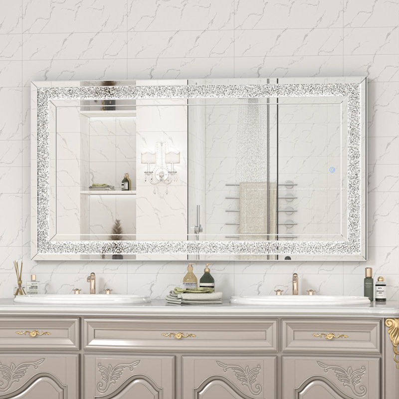 Miroir mural à DEL avec lumières à intensité variable et 3 modes de couleur, miroir de meuble-lavabo en cristal pour salle de bain, salon, chambre à coucher