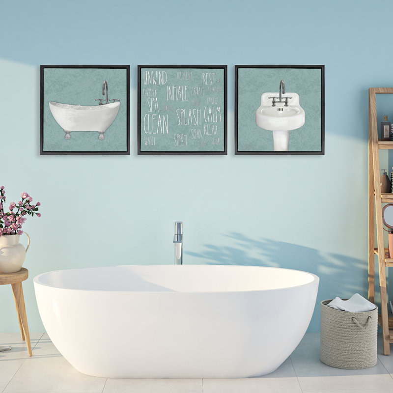 Simple Bubble Bath Typography 3pc Floating Frame Set, design by Matthew Piotrowicz, Jet Black Floater Frame, 18" H x 18" W
