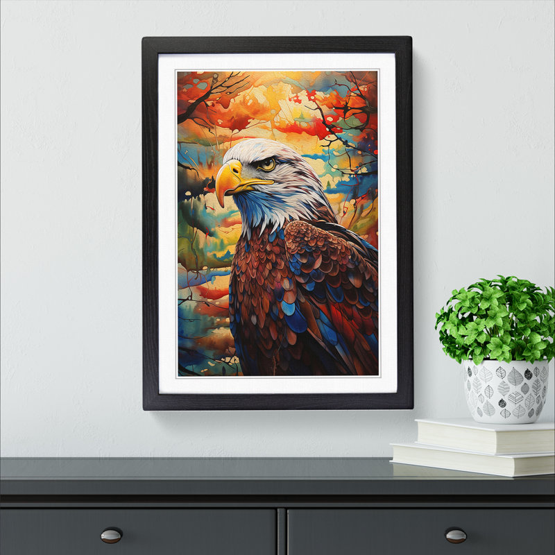 Eagle Expressionism - Single Picture Frame Print on Wood, Black Framed, 64cm H x 46cm W