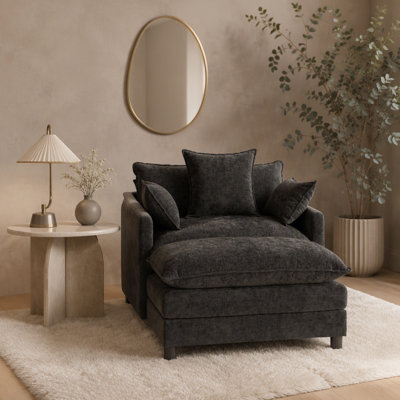 Fauteuil d'appoint rembourré en chenille 39,4 po, fauteuil de lecture pour chambre à coucher, fauteuil de lecture moderne de 39,4 po avec repose-pieds