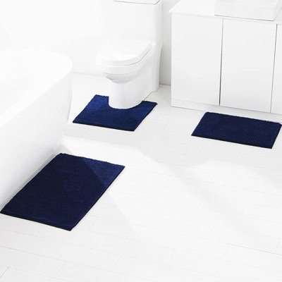 3 Pcs Non Slip Chenille Bath Mat Set,High Water Absorbent Density Soft Microfiber Toilet Mat Toilet Pedestal Mat Machine Washable Bathroom Mats Carpet 50X50cm/40X60cm/50X80cm (Gray)