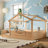 Akin House-Shaped Wooden Floor Bed with Guardrails & Built-in Tray-122581933-122581936
