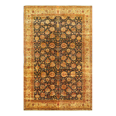 Tapis unique noué à la main beige / noir / brun Agra de 12 pi x 18 pi