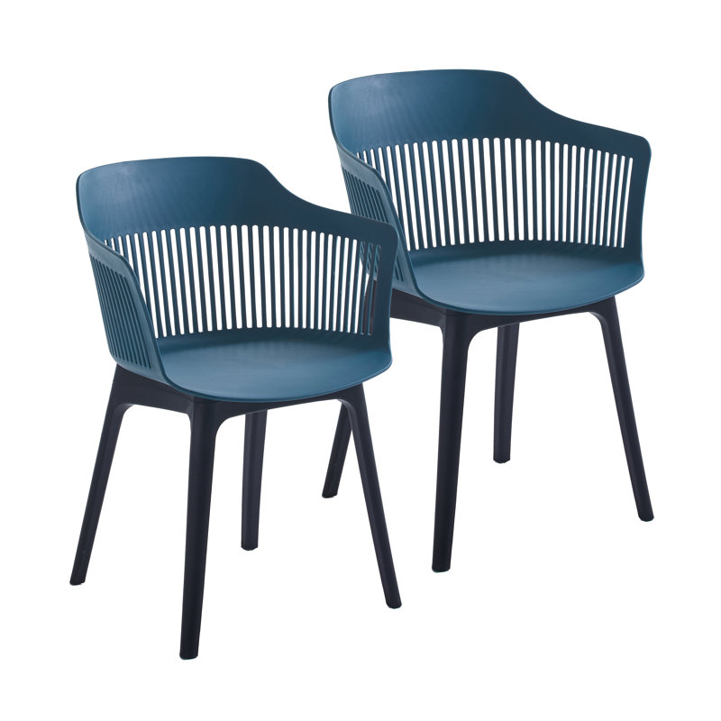 Chaise avec accoudoirs à dossier à lattes Milette, Bleu