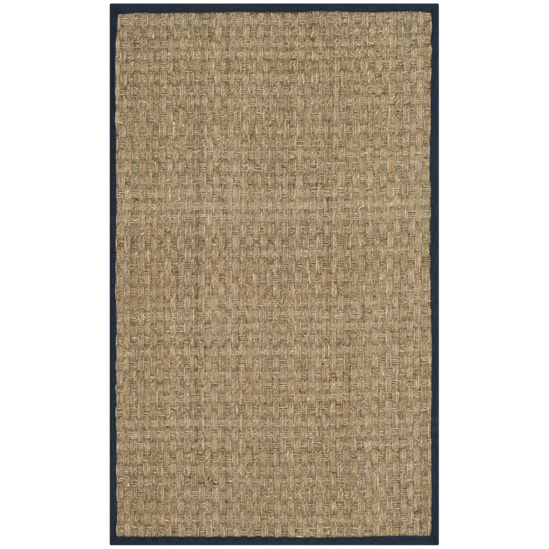Auckland Bamboo Slat/Seagrass Natural / Blue Area Rug, Rectangle 2' x 3'