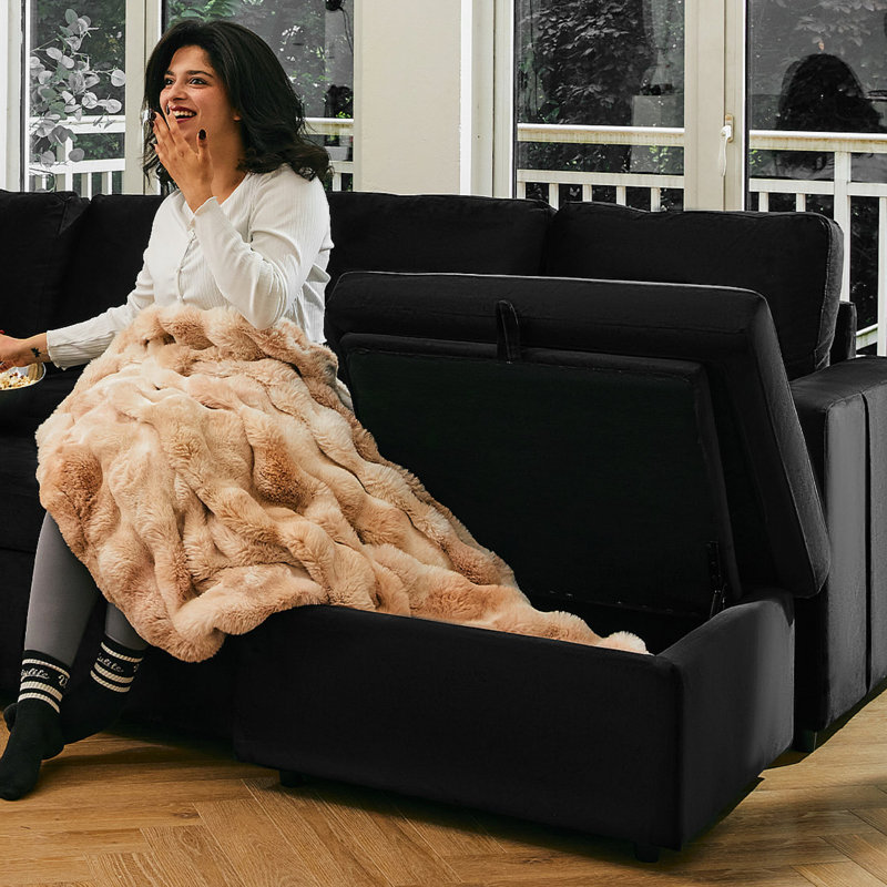 Rafael U Shaped Sofa Set Convertible Large Pull out Sofa Bed Livingroom Sleeper Modular Sectional Couch With Storage Ottoman